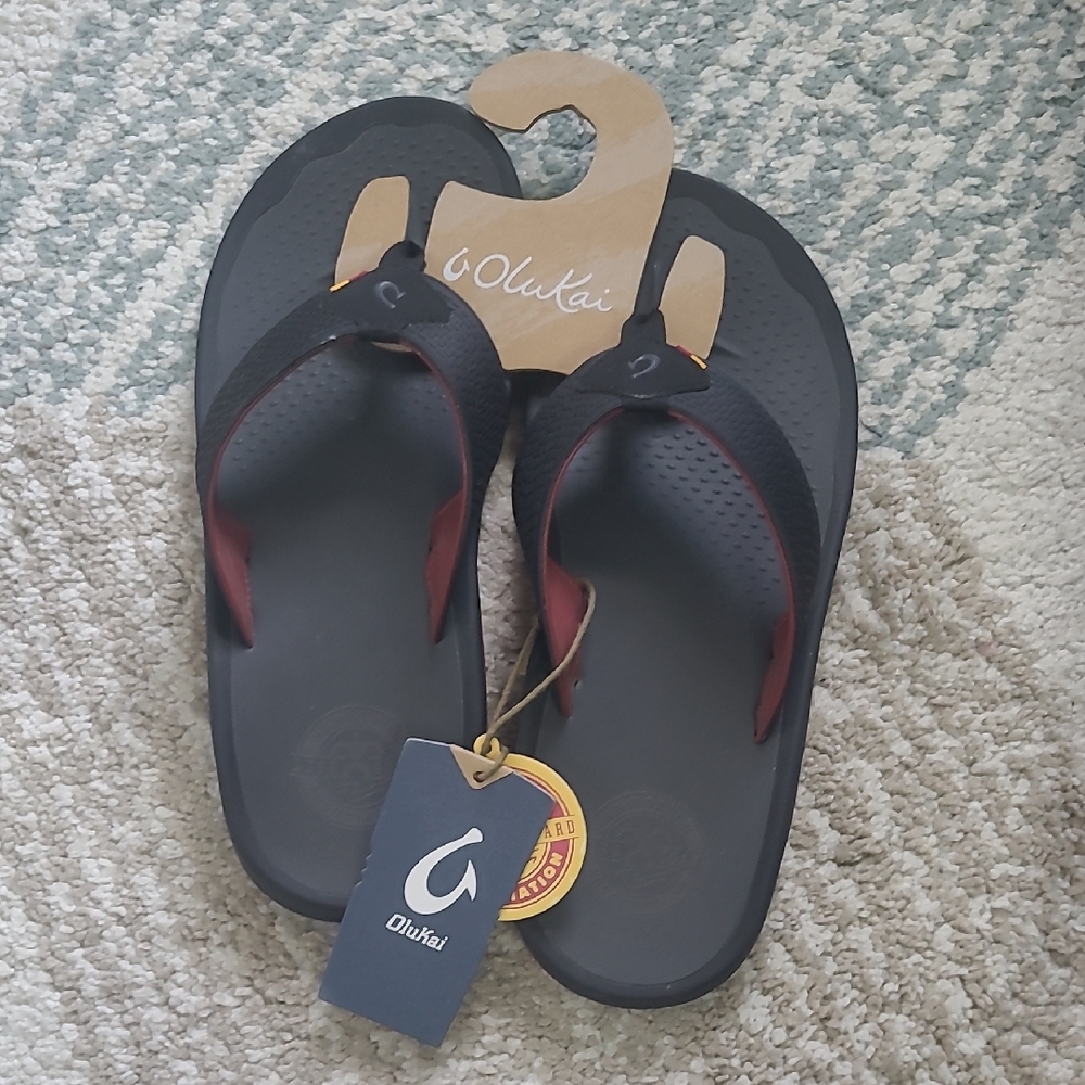 OluKai Black and Red Sandals